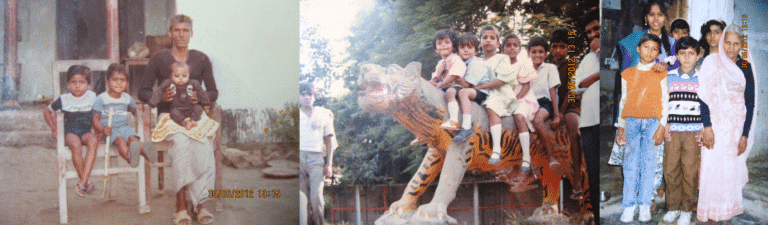 Three photos of Nishant as a child, with family.