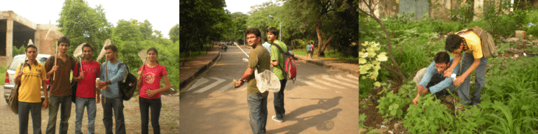 Three photos of Nishant doing fieldwork as part of undergraduate studiest