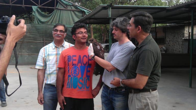 Nishant and colleagues with a black kite